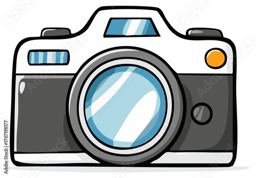 Illustration of a modern digital single lens reflex camera in flat design style
