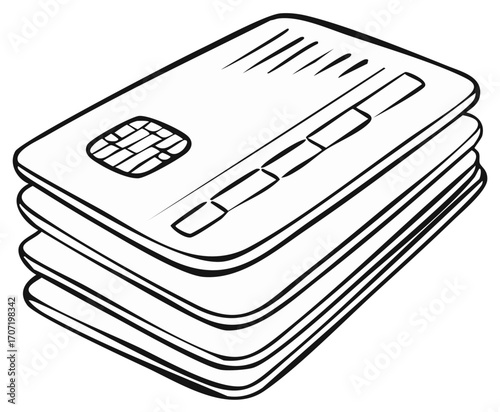 Stack of Credit Cards with Chip and Magnetic Stripe Drawing