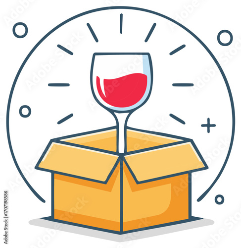 Stylized wine glass in a gift box Concept of celebration or special occasion