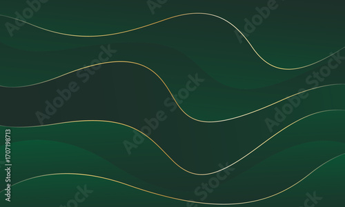 Abstract emerald green luxury background with gold lines. Elegant wave modern wallpapers. Suitable for templates, banners, cards, sales, ads, events, awards, web and pages