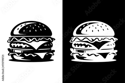 Simple Burger Icon Design. Flat Hamburger Silhouette Vector Graphic