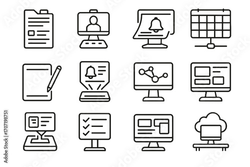 Desk management collection viewer office smart vector icon pen pad desktop interactive