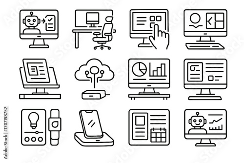 Assistant interface desk icon connected icons dashboard holographic scheduling vector document smart