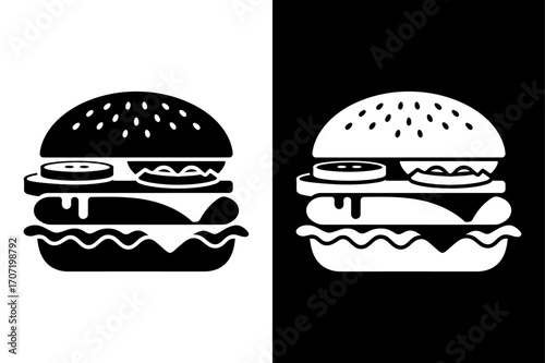 Flat Hamburger Vector Icon. Burger Menu Silhouette for Fast Food