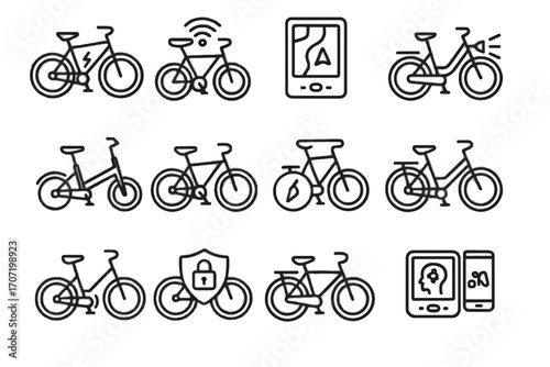 Vector icon smart device bike digital commuter connected cycling bicycle