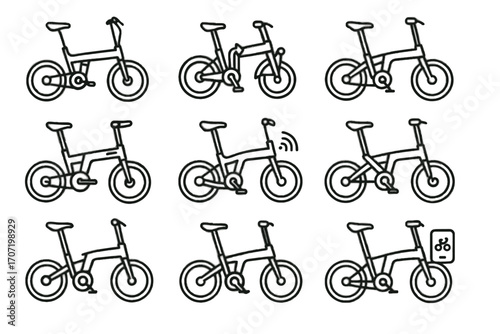 Portable foldable folding speed transport vector smart icons bike lightweight monitor icon