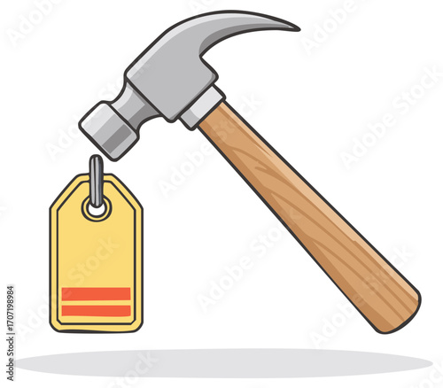Hammer and Price Tag Depicting Price Reduction Sale