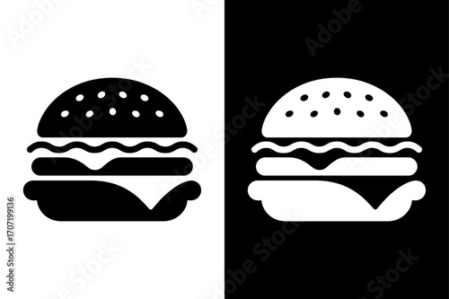 Burger Silhouette Icon with Bun, Patty, Cheese and Lettuce Layers