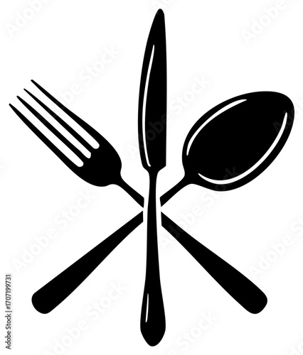 Crossed fork knife and spoon silhouette symbolizing dining and mealtime