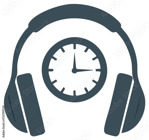 Headphones and Timepiece Illustration: Clock inside Music Listening Device