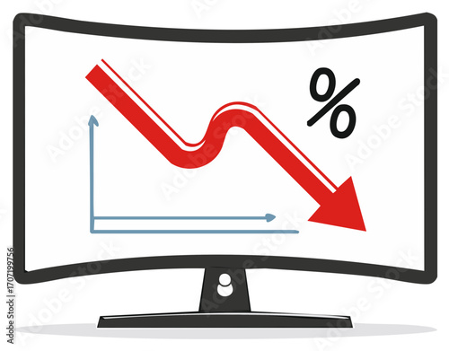 Declining Market Chart Displayed on Monitor Screen Representing Financial Loss