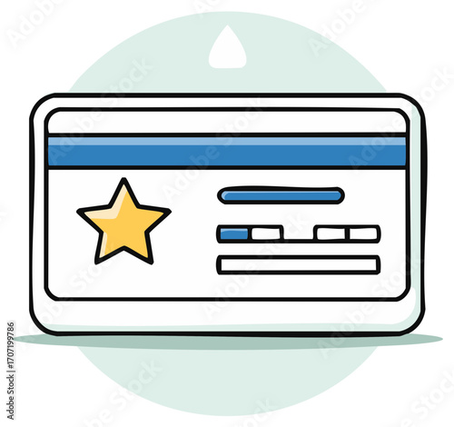 Loyalty card with star icon and stripes of data on a light green circular backdrop