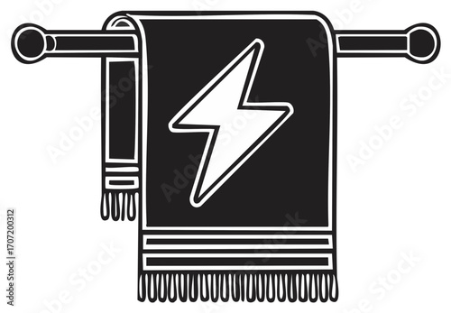 Black Bath Towel with Lightning Bolt Design Hanging in a Bathroom