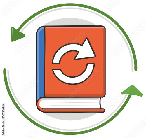 Book with Refresh Cycle Arrows Symbolizing Update or Renewal