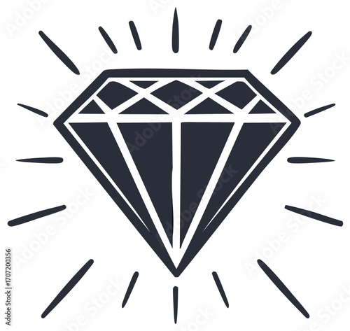 Stylized Diamond Gemstone Icon Shining Brilliant Cut Outline Illustration