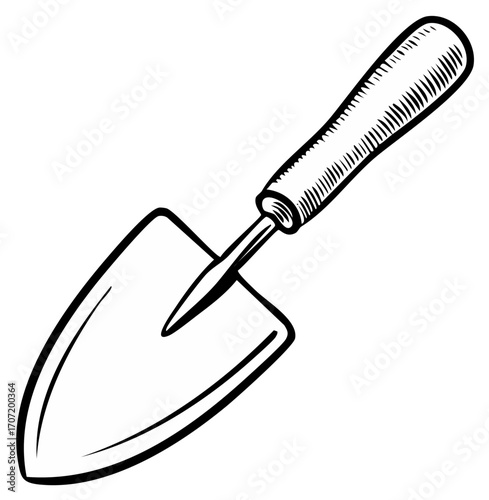 Outline of a small garden trowel with a comfortable handle for planting