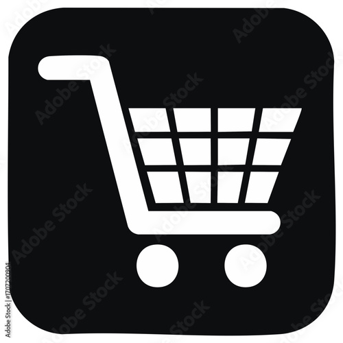 Shopping cart icon in black square representing online shopping