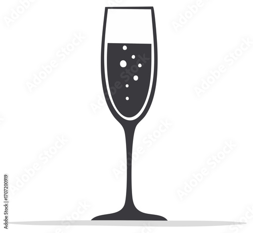 Elegant champagne flute icon with sparkling bubbly liquid silhouette for celebration events