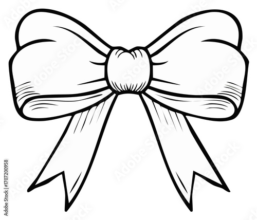 Hand-drawn monochrome bow illustration graphic element for design applications