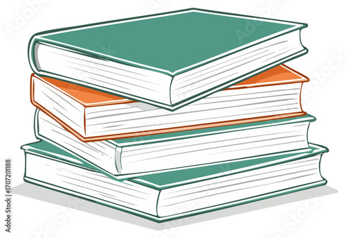 Stacked Closed Books with Teal and Orange Covers Displaying Knowledge and Education