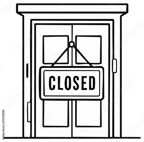 Graphic illustration of closed door with hanging sign business concept during off hours or for maintenance