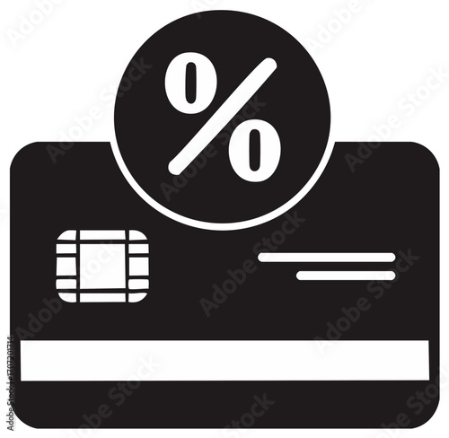 Credit card icon with percentage symbol for discounts and promotions