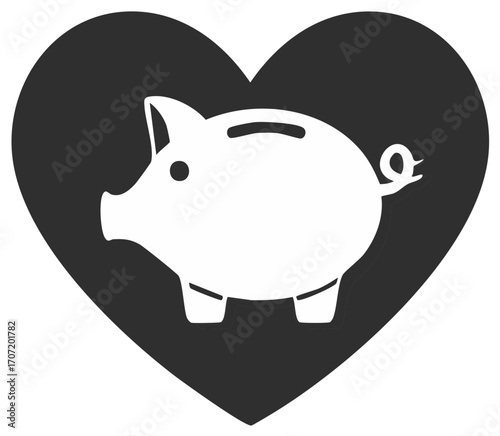 Piggy Bank in Heart Icon Representing Love for Savings and Financial Well-being