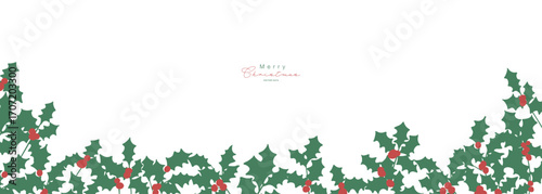 クリスマスリースのイラスト。12月のクリスマス素材。ヒイラギの冬クリスマスフレーム背景。Illustration of a Christmas wreath. December Christmas materials. Holly winter Christmas frame background.