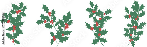 クリスマスリースのイラスト。12月のクリスマス素材。ヒイラギの冬クリスマスフレーム背景。Illustration of a Christmas wreath. December Christmas materials. Holly winter Christmas frame background.