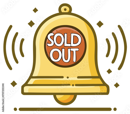 Sold Out notification bell icon illustration showing unavailability or completion of sales