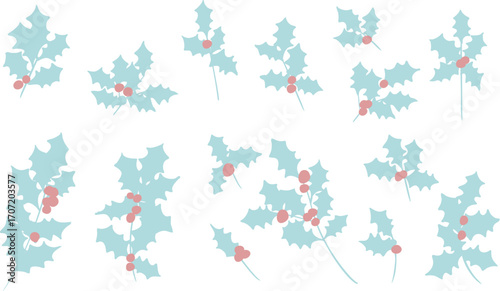 クリスマスリースのイラスト。12月のクリスマス素材。ヒイラギの冬クリスマスフレーム背景。Illustration of a Christmas wreath. December Christmas materials. Holly winter Christmas frame background.