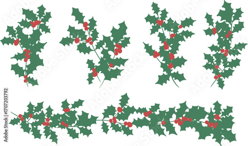 クリスマスリースのイラスト。12月のクリスマス素材。ヒイラギの冬クリスマスフレーム背景。Illustration of a Christmas wreath. December Christmas materials. Holly winter Christmas frame background.