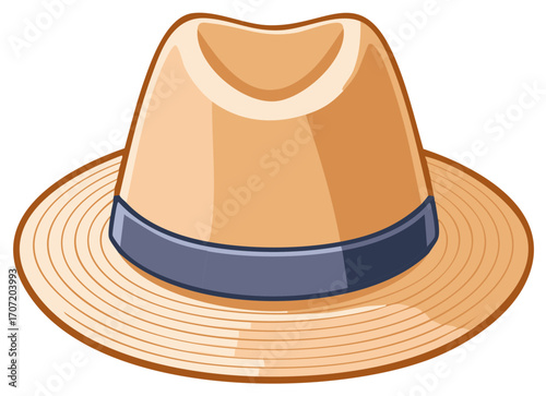 Straw Fedora Hat with Blue Band - Fashionable Sun Protection Accessory