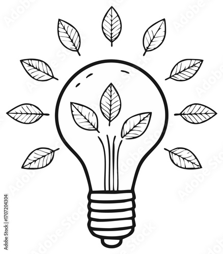 Eco-friendly light bulb with green leaves, ecology and environment concept