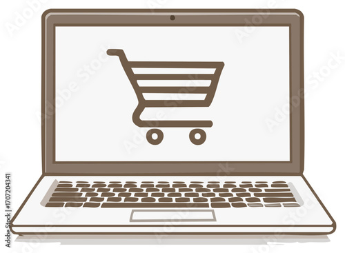 Laptop Displaying Shopping Cart Icon for Online Commerce and Digital Retail