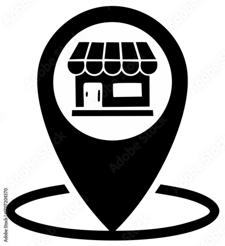 Storefront Icon in Location Marker Symbol for Local Business Finder