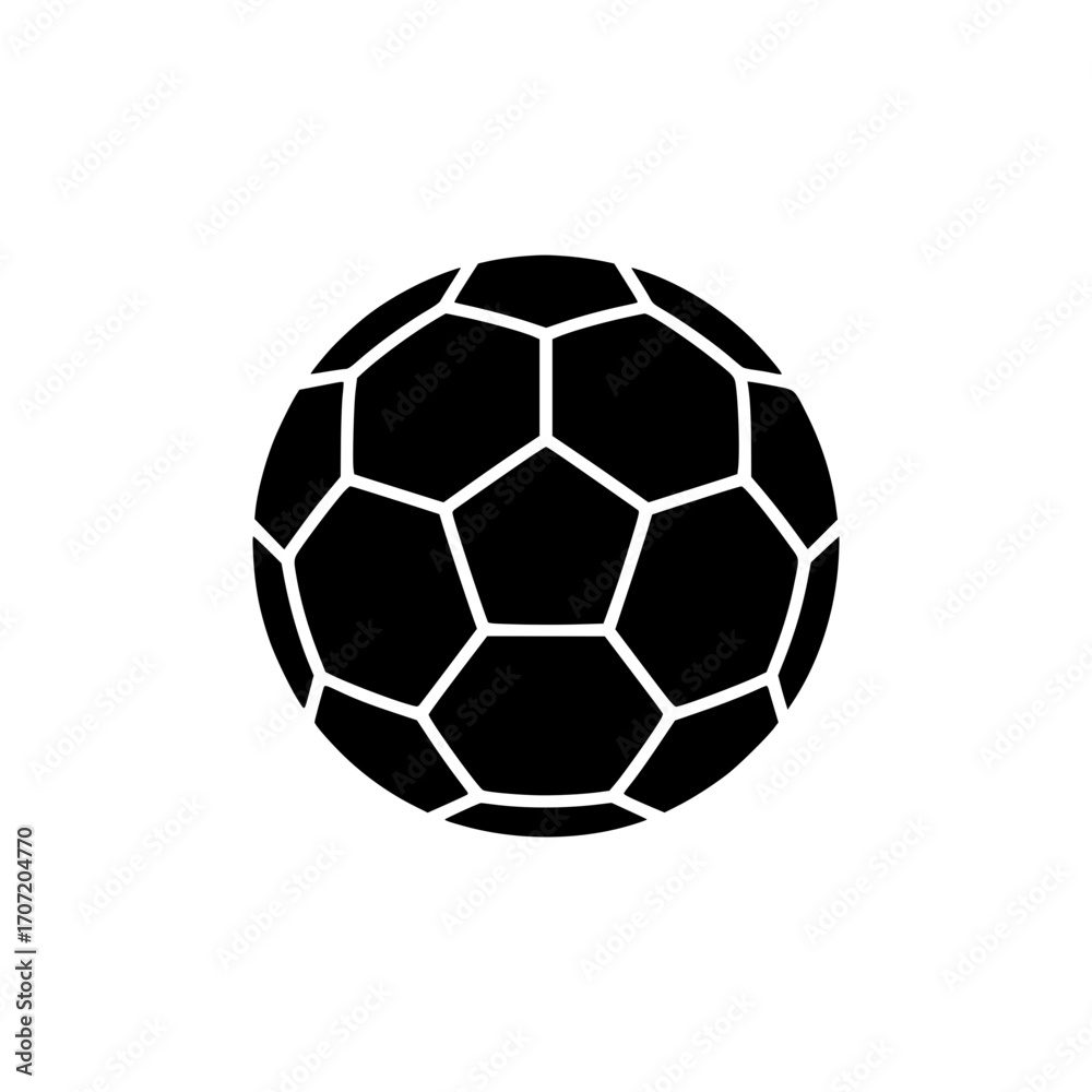 Naklejka premium Silhouette of classic black soccer ball with pentagon and hexagon pattern