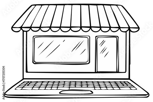 Online Shop on Laptop Computer Screen, Concept for E-Commerce and Internet Business