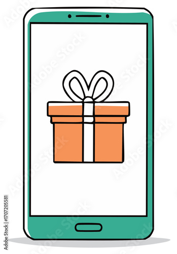 Gift Box On Smartphone Screen, Online Holiday Present, Mobile Giving, Gift Delivery Service Concept