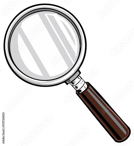 Magnifying Glass Illustration: Transparent Lens with Wooden Handle, Search Concept