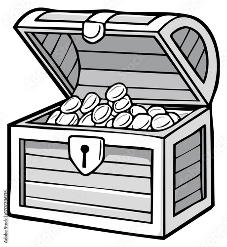 Open wooden treasure chest brimming with golden coins wealth and financial reward illustration