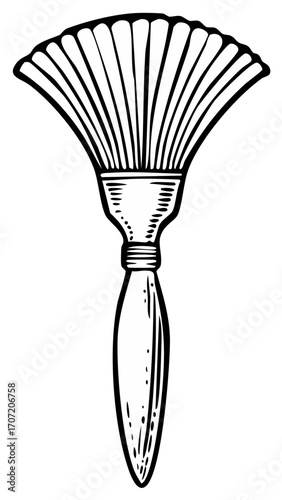 Artistic makeup brush illustration in black and white.