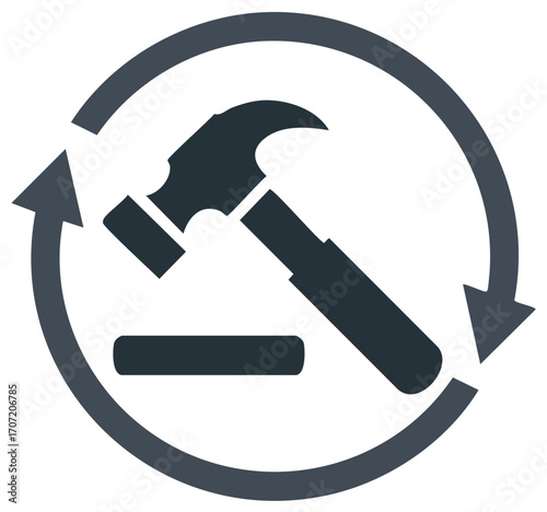 Hammer and Gavel Circle Arrows Process Icon Symbol Court System Auction Concept