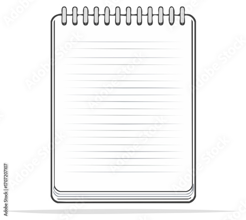 Blank lined spiral notebook vector illustration, simple clean design for notes or creative ideas