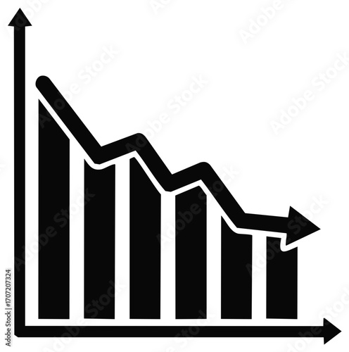 Falling Bar Chart Graph, Downward Trending Arrow, Illustration