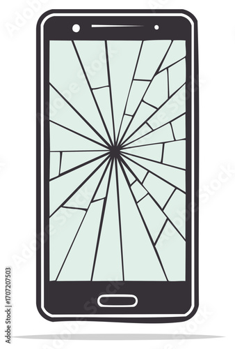 Cracked Screen on Black Mobile Phone Shattered Glass Illustration Vector
