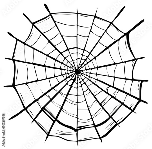 Black and white illustration of a spider web, Halloween graphic