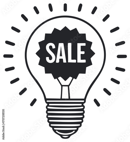 Sale Idea Bulb Illustration Black and White