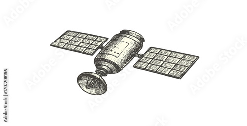 Print  Space Satellite Vector Illustration – Hand-Drawn Sketch Style Graphic Design