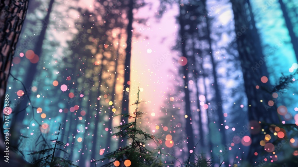 Fototapeta premium Futuristic Holographic Forest with Vibrant Animated Foliage